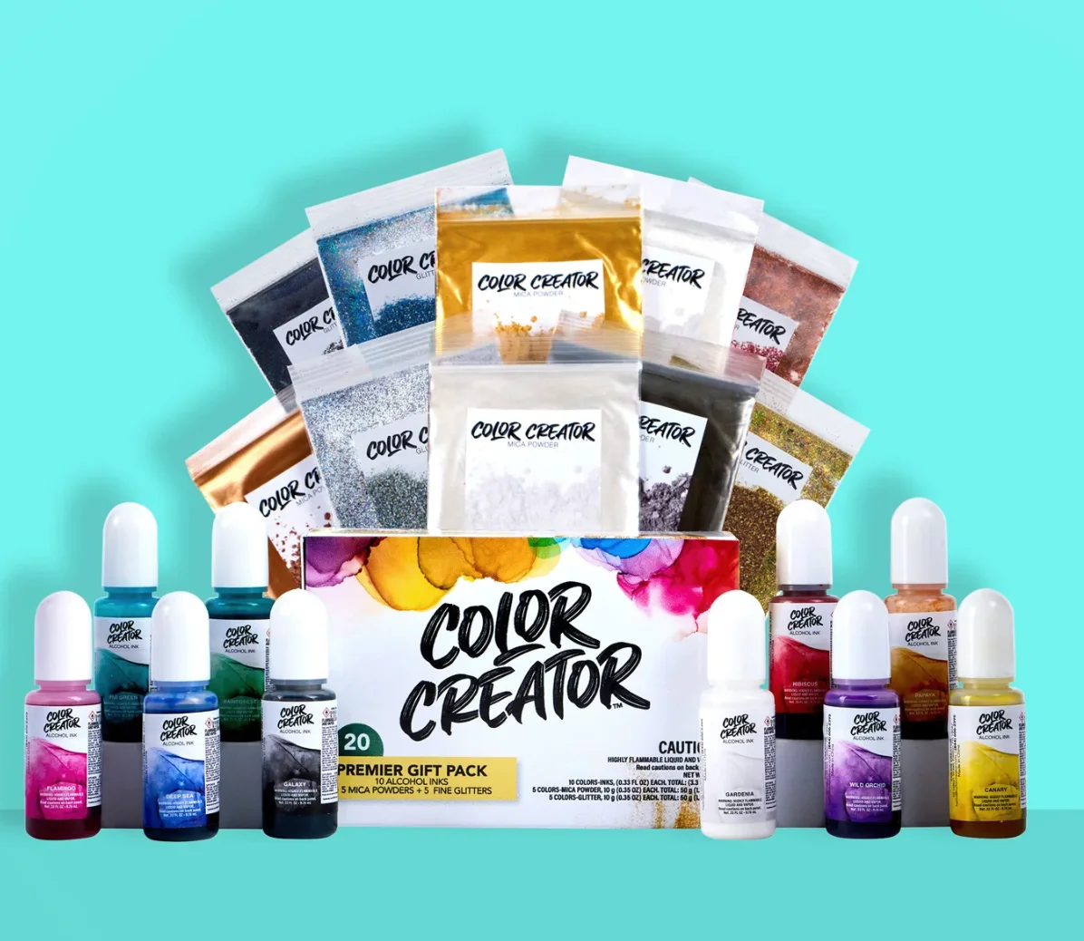 A box of color creator with many colors and bottles